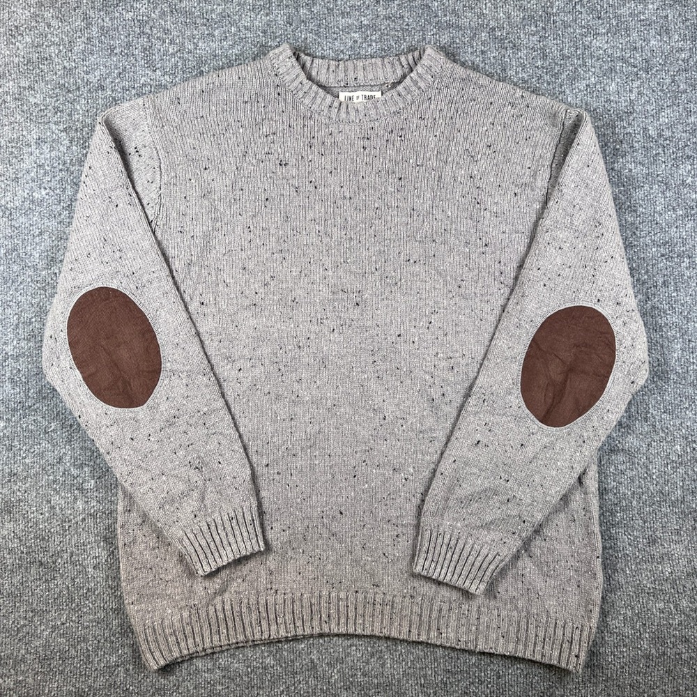 Line of Trade Sweater Mens 2XL Gray Wool Blend Elbow Patches Donegal Speckle